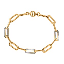 Natural White Diamond Paperclip Bracelet with Magnetic Clasp in 18K Vermeil Sterling Silver 7.5 Inch