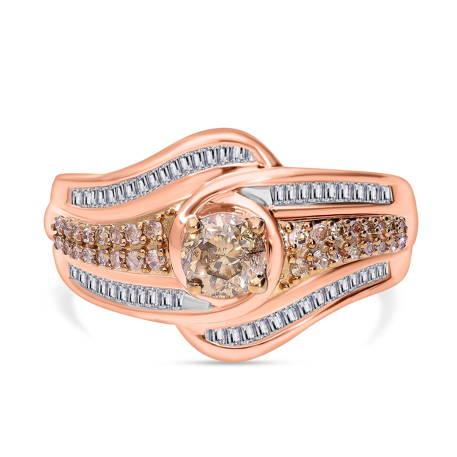 The Red Carpet Argyle Closeout - 9K Rose Gold SGL Certified Natural Champagne Diamond & White Diamond (I3-G-H) Bypass Ring 1.01 Ct, Gold Wt. 4.00 Gms.