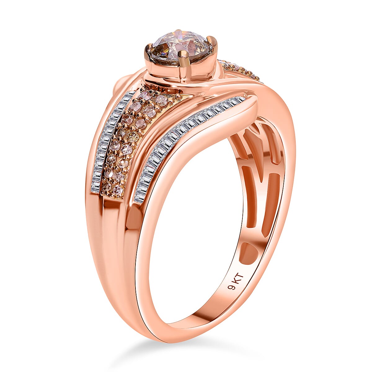 The Red Carpet Argyle Closeout - 9K Rose Gold SGL Certified Natural Champagne Diamond & White Diamond (I3-G-H) Bypass Ring 1.01 Ct, Gold Wt. 4.00 Gms.