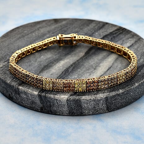 Biggest Diamond Closeout - 5th Avenue Commissioned - 10K Yellow Gold SGL Certified Natural Multi Color Diamond (SI-I1) Bracelet (Size - 7.25) 5.01 Ct. Gold wt 13.30 Gms