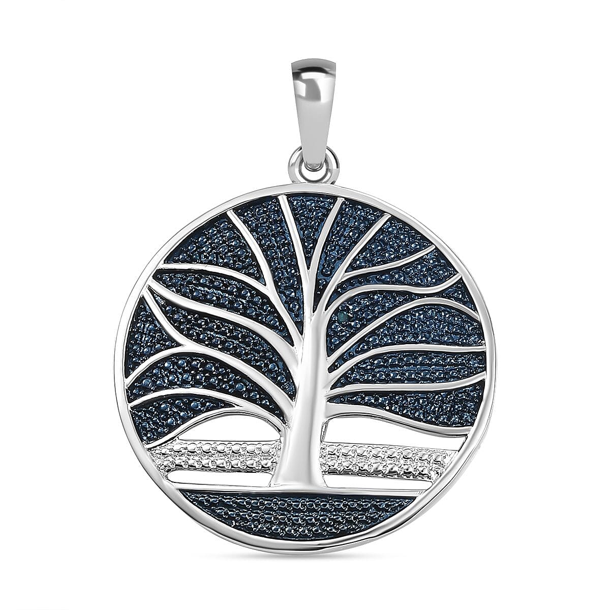 Bue Diamond Tree Of Life Pendant in Platinum Overlay