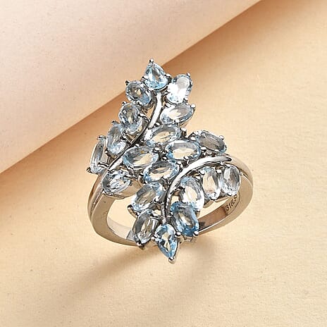 Skyblue Topaz Cluster Ring in Silver Tone 5.51 Ct.