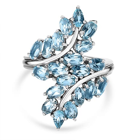 Skyblue Topaz Cluster Ring in Silver Tone 5.51 Ct.