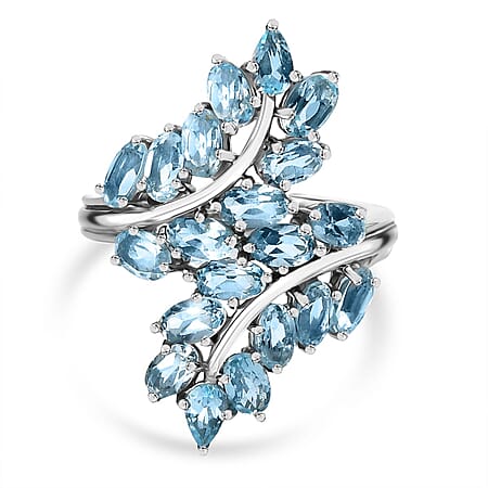 Skyblue Topaz Leaf Bypass Ring in Silver Tone 5.51 Ct. Skyblue Topaz Leaf Bypass Ring in Silver Tone 5.51 Ct.