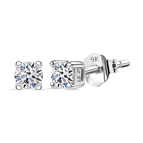 Luxuriant Diamond - 9K White Gold SGL Certified Lab Grown Diamond (SI- GH) Solitaire Earrings With Push Back 0.25 Ct.