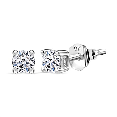 9K White Gold Lab Grown Diamond Solitaire Stud Earrings 0.25 ct.