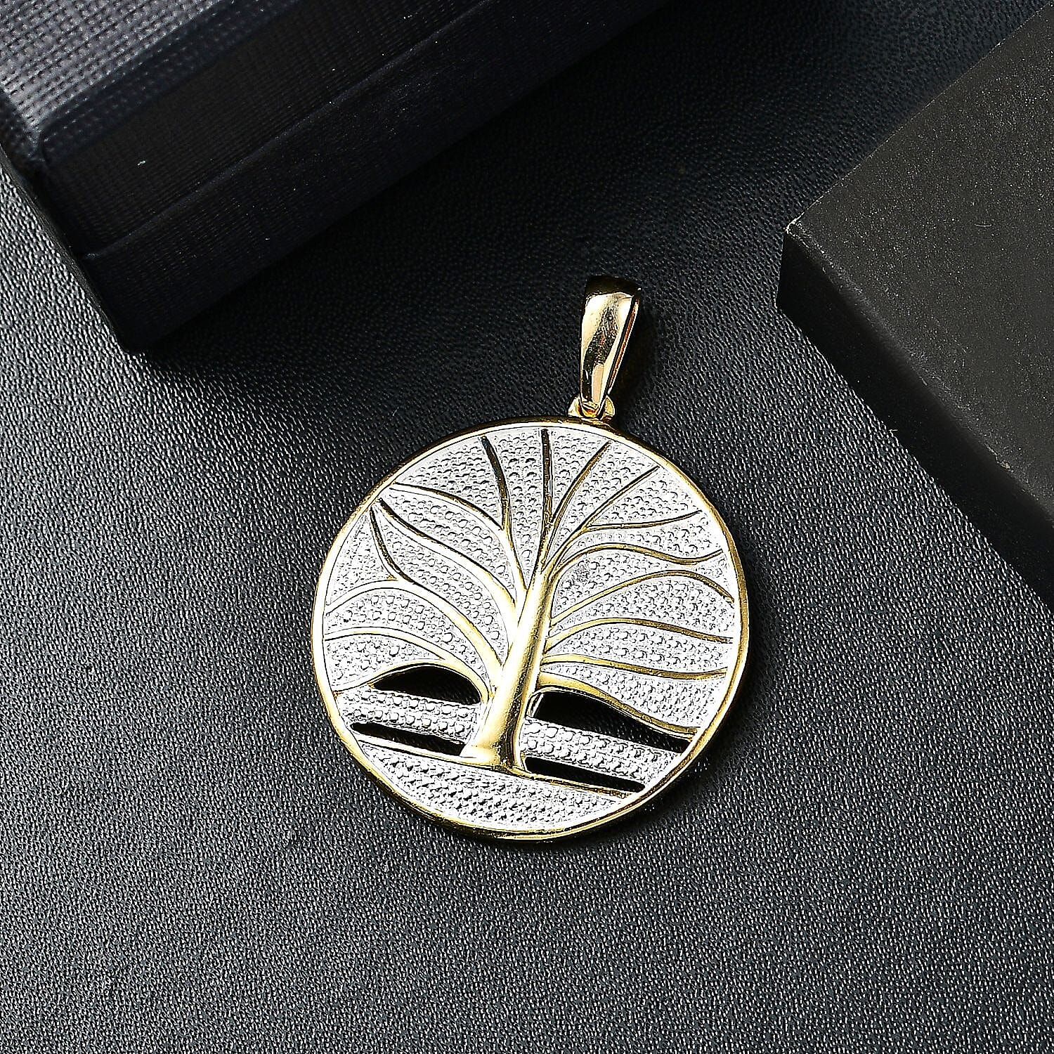 White Diamond Tree Of Life Pendant in 18K YG Plating
