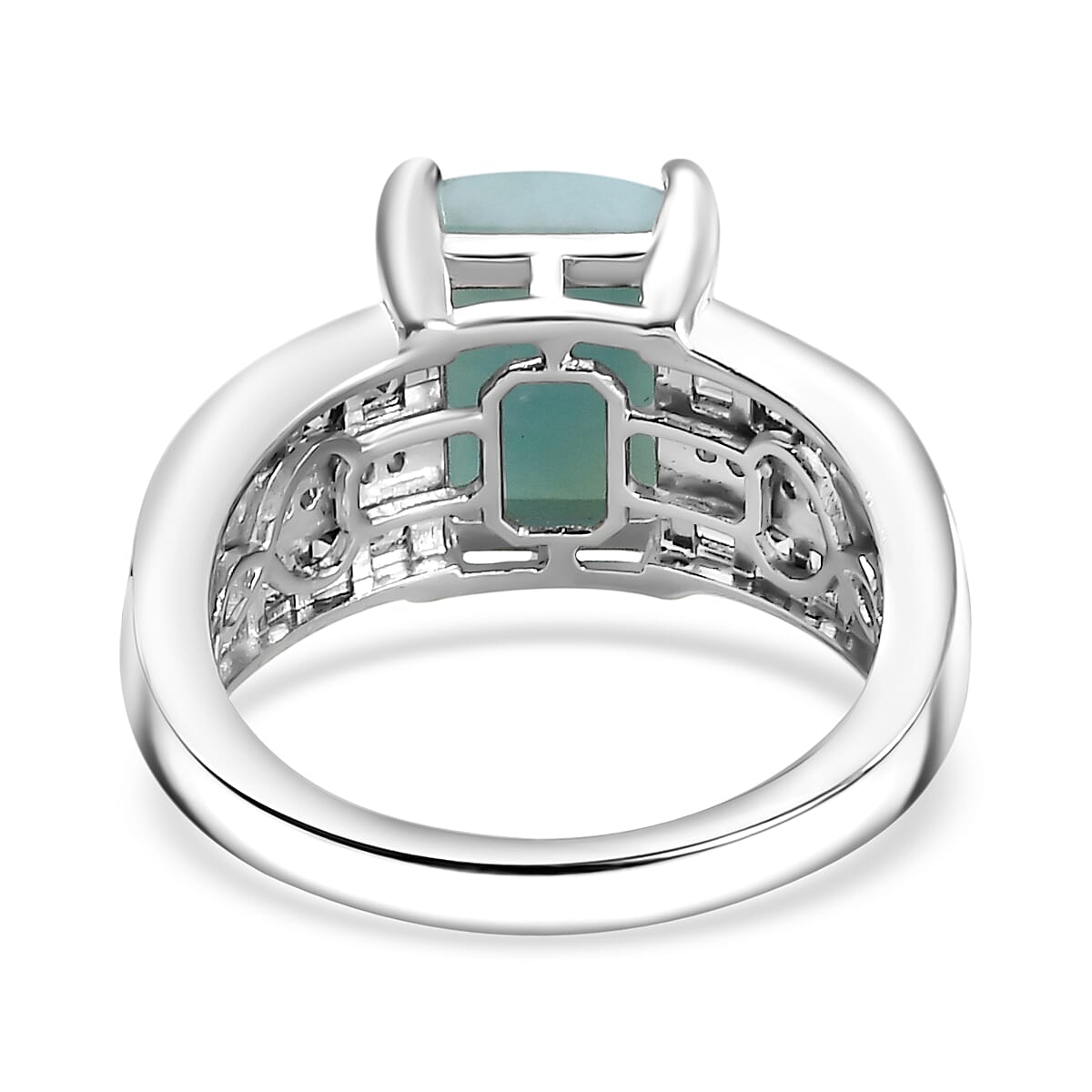 Natural Teal Green Larimar & Multi Gemstones Ring in Rhodium Overlay Sterling Silver 4.92 Ct.