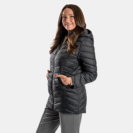 Longline Packaway Coat with Fixed Hood (Size 12) - Black