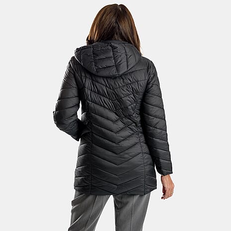 Longline Packaway Coat with Fixed Hood (Size 12) - Black