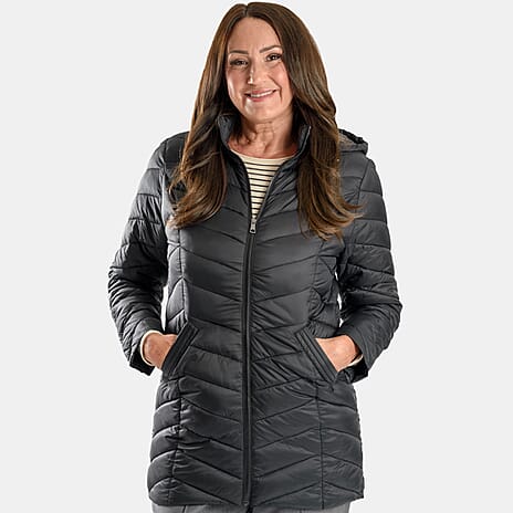 Longline Packaway Coat with Fixed Hood (Size 12) - Black