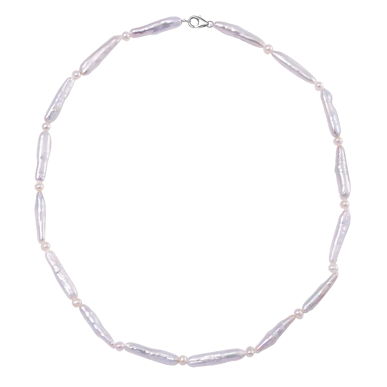 White Keshi Pearl,White Fresh Water Pearl Necklace (Size - 20) in Rhodium Sterling Silver 95.00 Ct