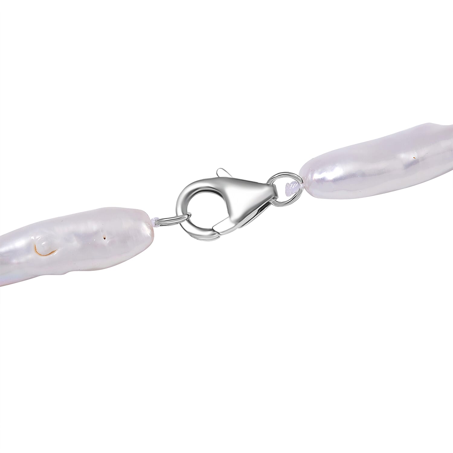 White Keshi Pearl,White Fresh Water Pearl Necklace (Size - 20) in Rhodium Sterling Silver 95.00 Ct