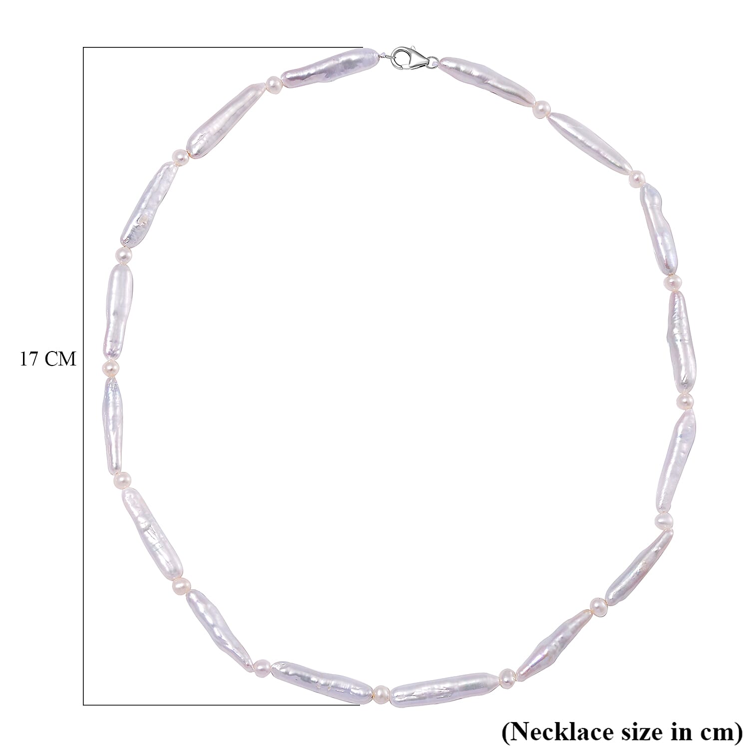 White Keshi Pearl,White Fresh Water Pearl Necklace (Size - 20) in Rhodium Sterling Silver 95.00 Ct