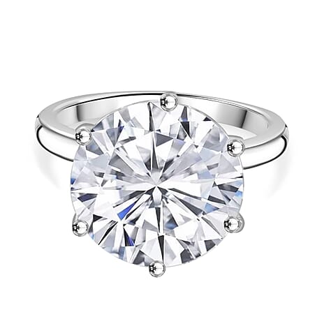 Moissanite Solitaire Ring in Rhodium Overlay Sterling Silver 7.43 Ct