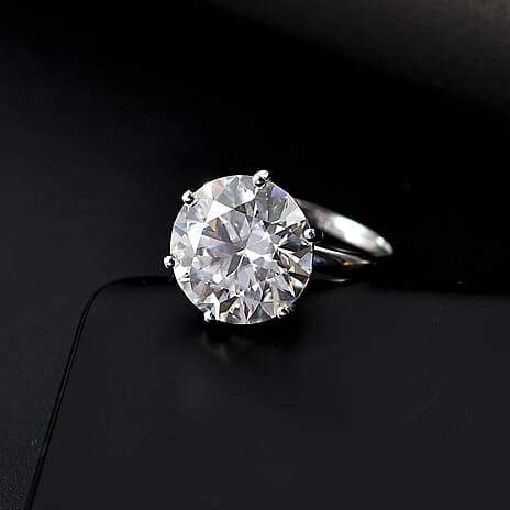 Moissanite Solitaire Ring in Rhodium Overlay Sterling Silver 7.43 Ct