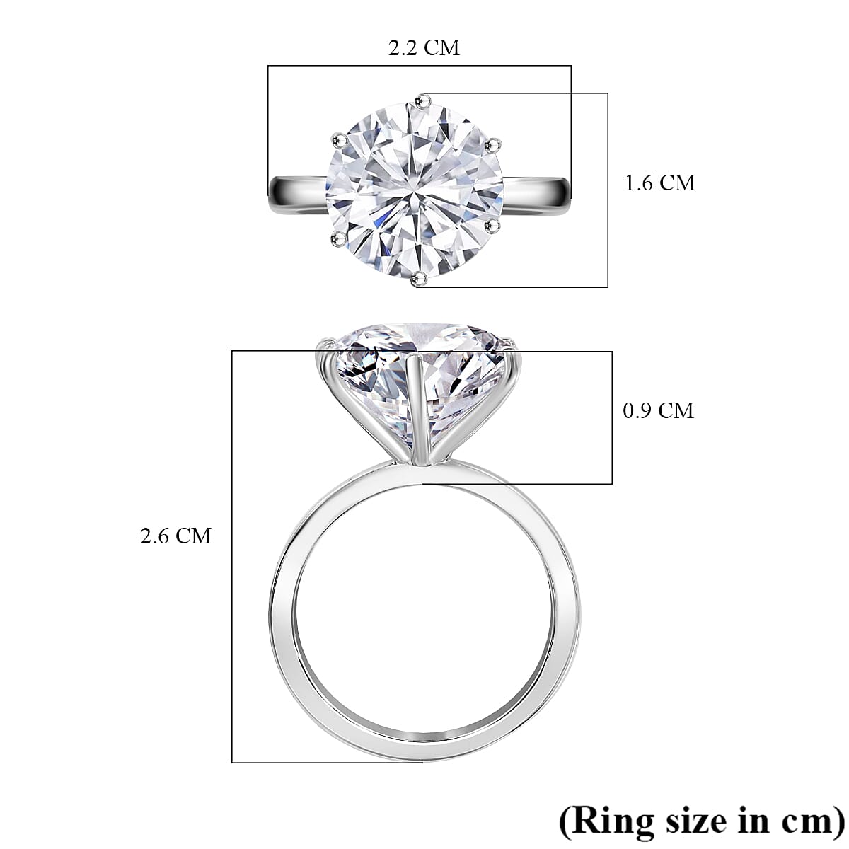 Moissanite Solitaire Ring in Rhodium Overlay Sterling Silver 7.43 Ct