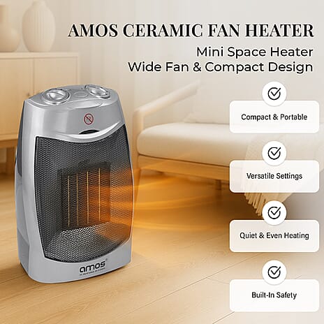 Amos Ultra Fast Ceramic Fan Heater with 3 Heat Settings - Grey