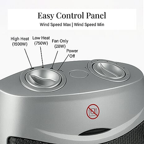 Amos Ultra Fast Ceramic Fan Heater with 3 Heat Settings - Grey