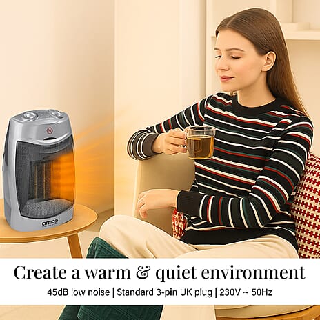 Amos Ultra Fast Ceramic Fan Heater with 3 Heat Settings - Grey