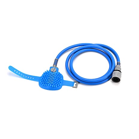 Pet Bathing Massaging Tool with Adjustable Spray Nozzle - Tap or Hose Connections (Size - 220cm) - Blue