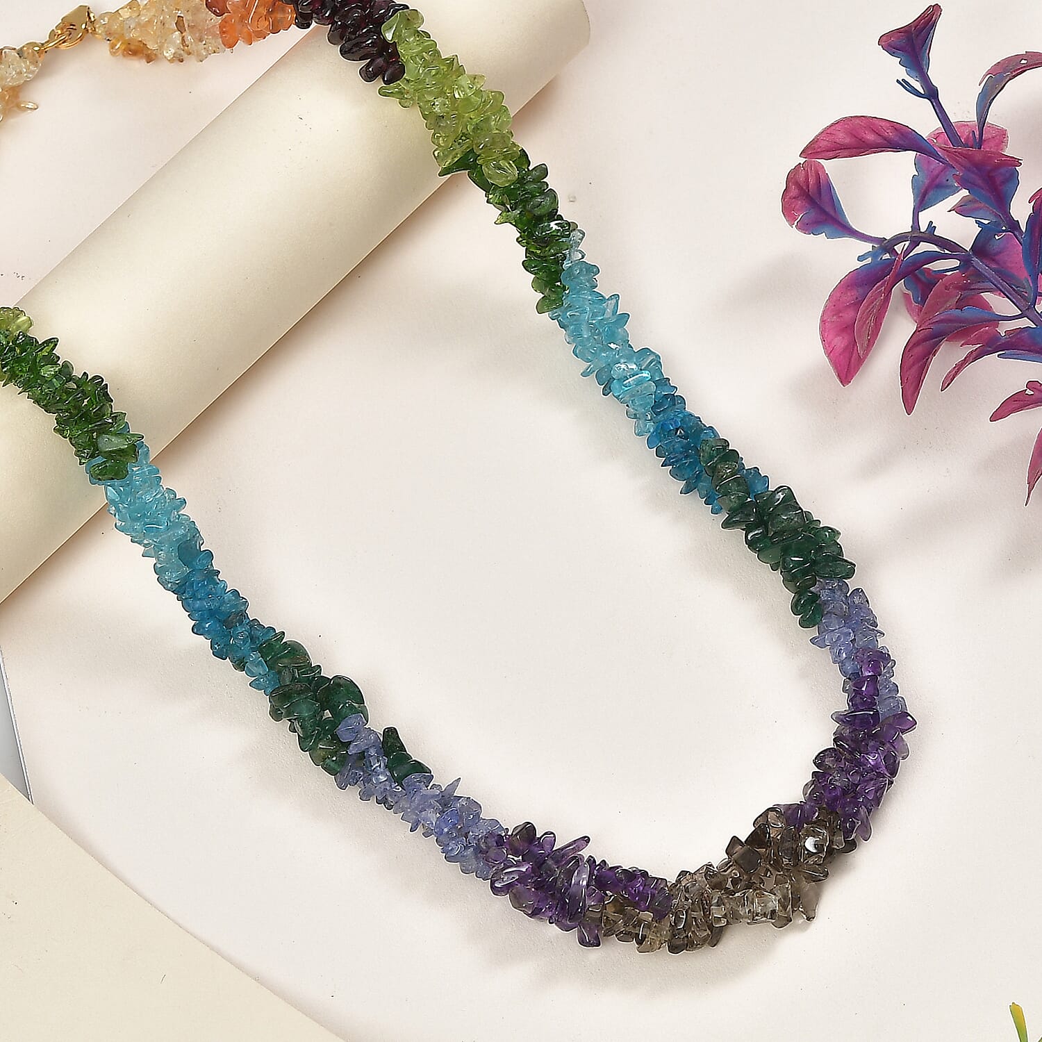 Tanzanite, Multi gemstones Necklace in 18k Vermeil Yellow Gold in Rhodium Sterling Silver (Size 20) 350.0 Ct