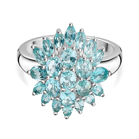 Lagoon Apatite Cluster Ring in Rhodium Overlay Sterling Silver 3.28 Ct.