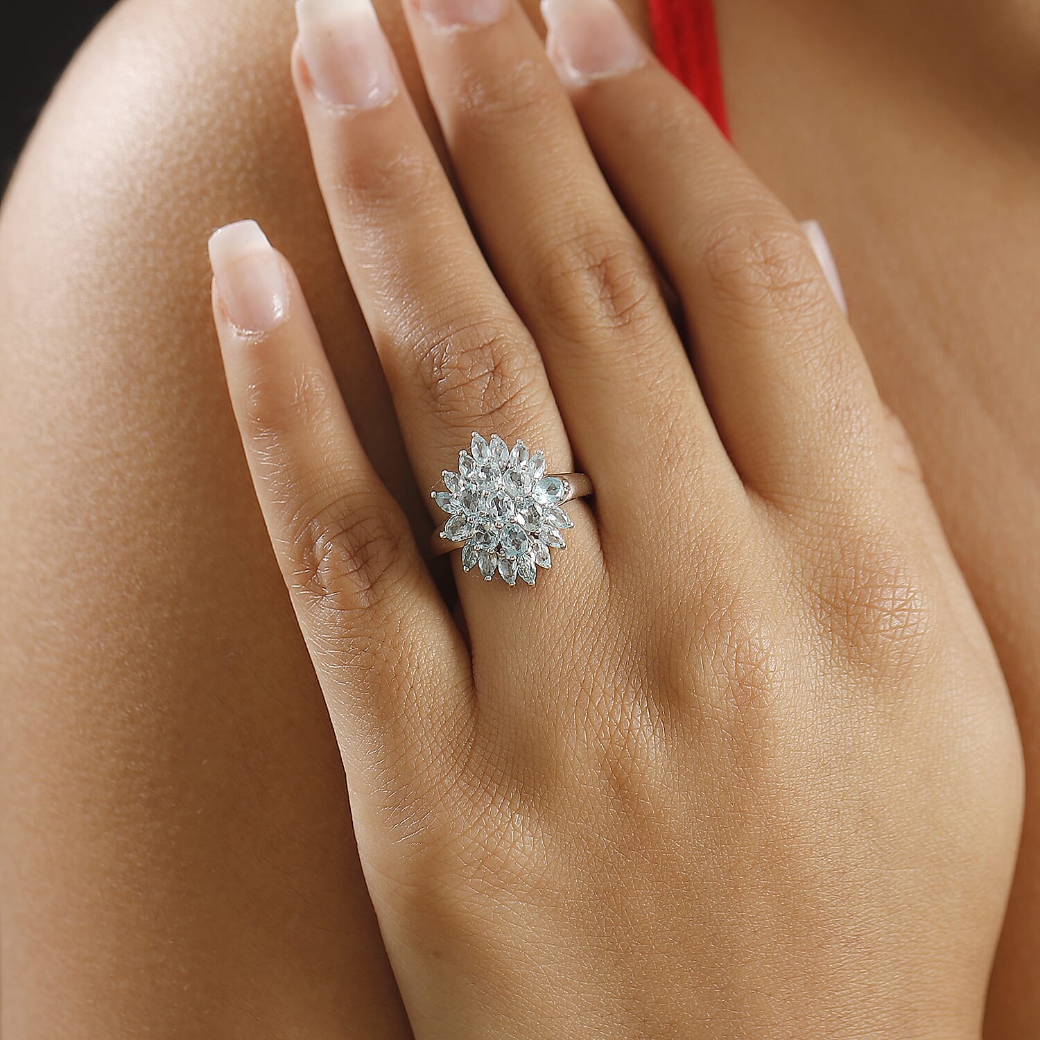 Lagoon Apatite Cluster Ring in Rhodium Overlay Sterling Silver 3.28 Ct.