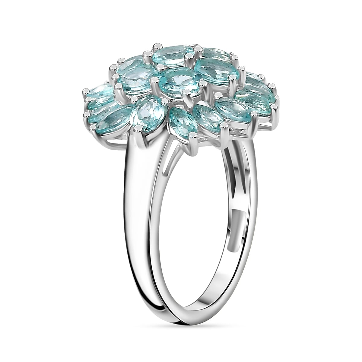 Lagoon Apatite Cluster Ring in Rhodium Overlay Sterling Silver 3.28 Ct.