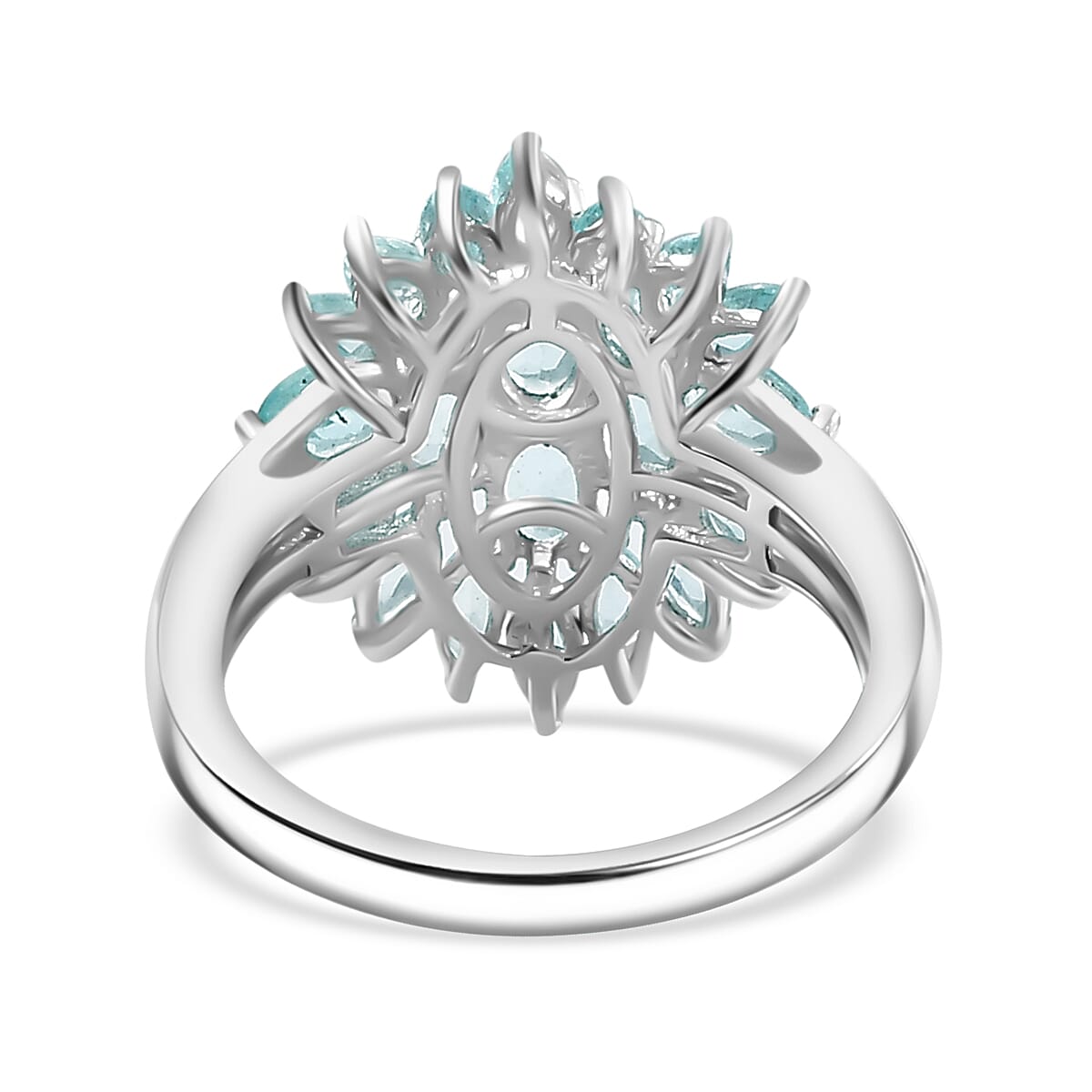 Lagoon Apatite Cluster Ring in Rhodium Overlay Sterling Silver 3.28 Ct.