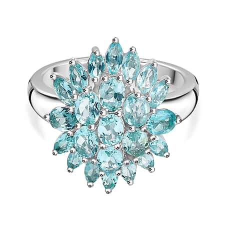 Lagoon Apatite Cluster Ring in Rhodium Overlay Sterling Silver 3.28 Cts.