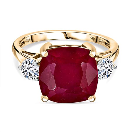 9K Yellow Gold AAA Ruby and Lab Grown Diamond  VS-EF Ring 9.57 Ct