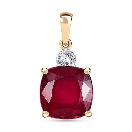 9K Yellow Gold AAA African Ruby, Lab Grown Diamond EF, VS Solitaire Pendant 9.34 ct.