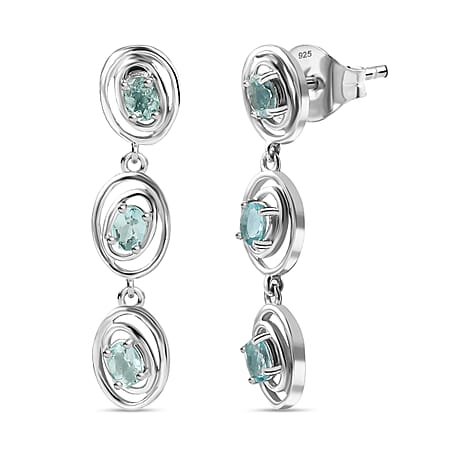 Lagoon Apatite Dangling Earring With Push Back in Rhodium Overlay Sterling Silver 1.16 Ct.