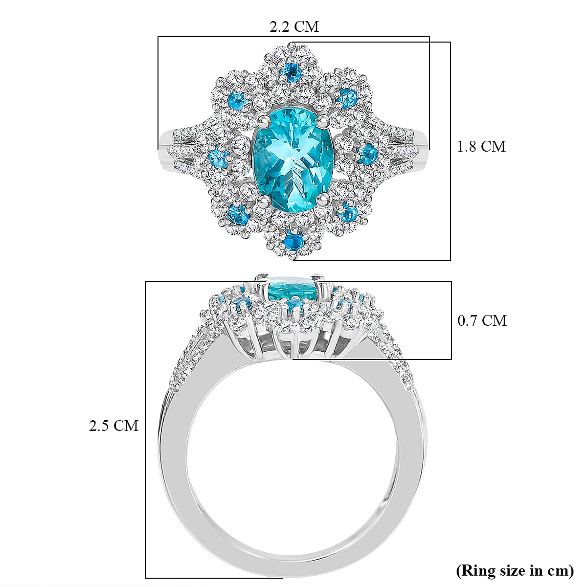 Lagoon Apatite, White Zircon & Neon Apatite Ring in Rhodium Overlay Sterling Silver 2.21 Ct. Lagoon Apatite, White Zircon & Neon Apatite Ring in Rhodium Overlay Sterling Silver 2.21 Ct.