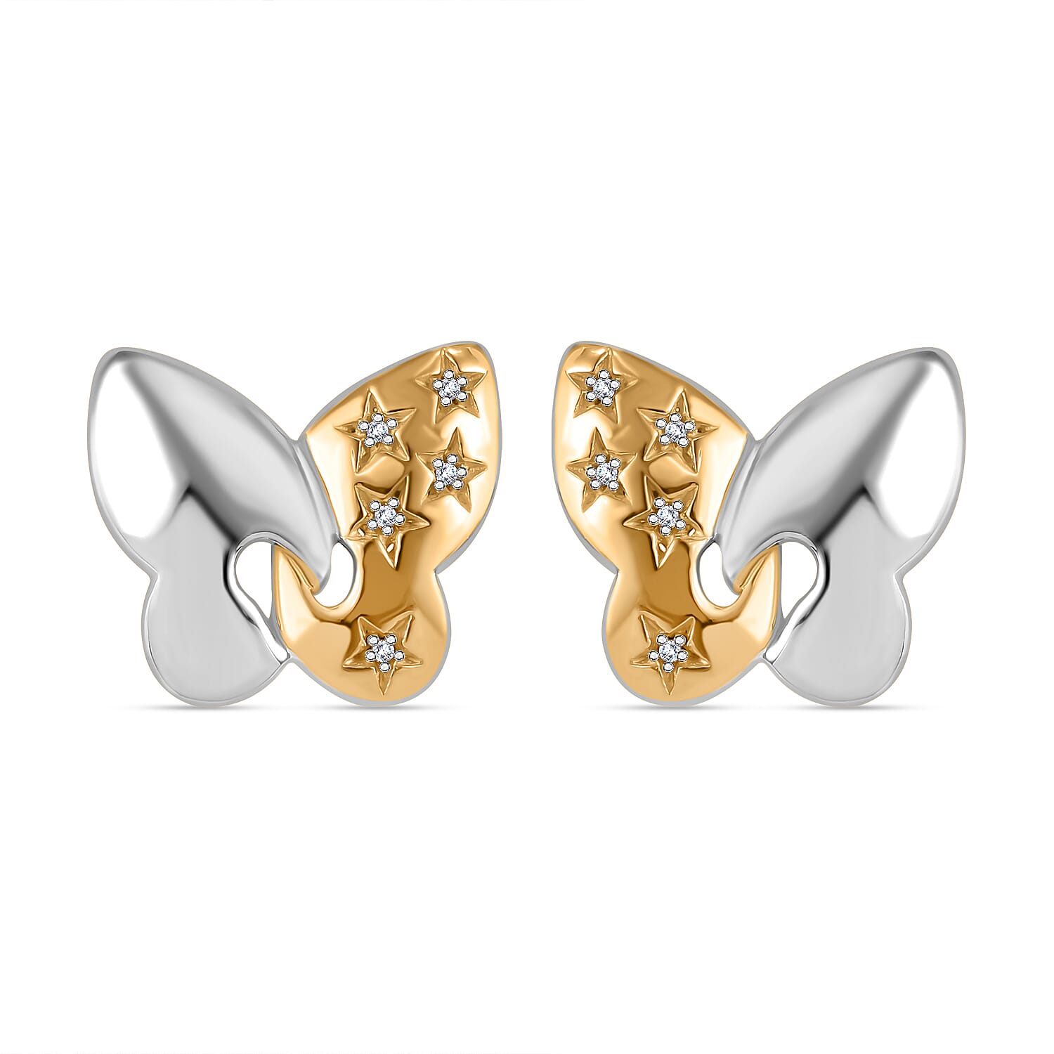 GP - Blue Sapphire &  White Diamond Solitaire Stud Push Post Earring  Sterling Silver