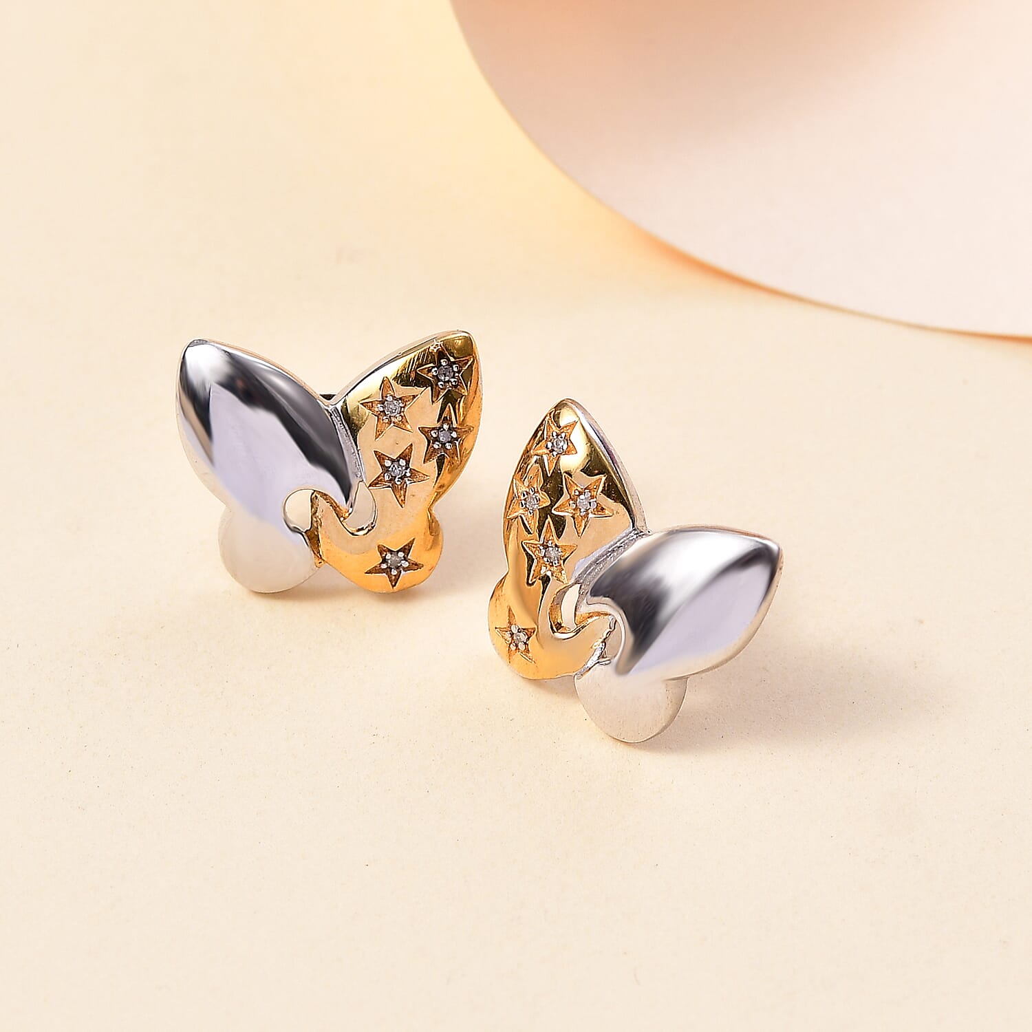 GP - Blue Sapphire &  White Diamond Solitaire Stud Push Post Earring  Sterling Silver