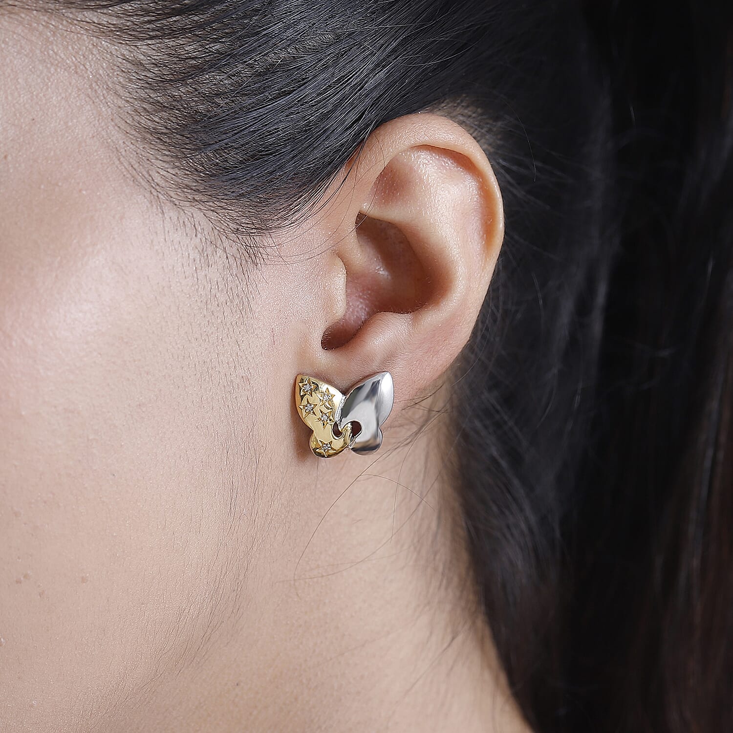 GP - Blue Sapphire &  White Diamond Solitaire Stud Push Post Earring  Sterling Silver