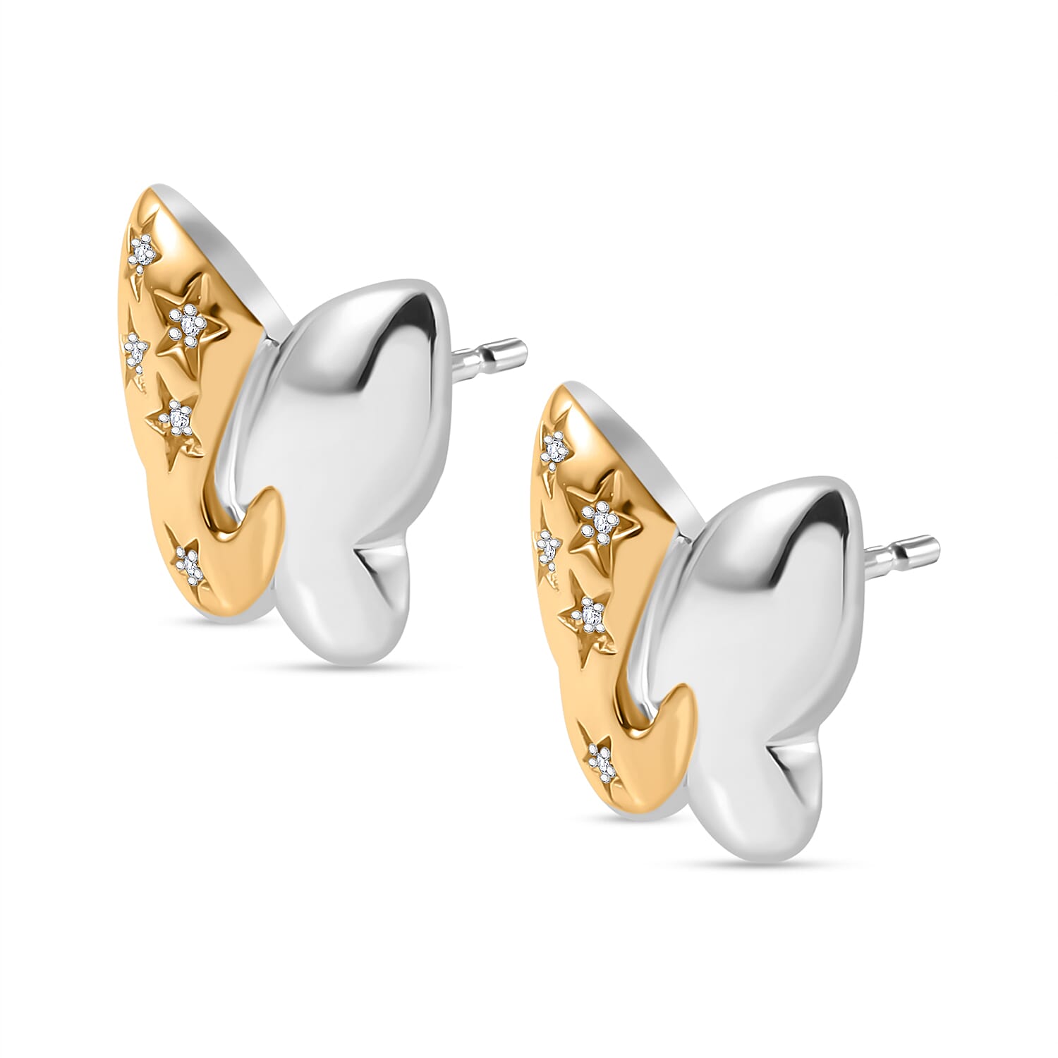 GP - Blue Sapphire &  White Diamond Solitaire Stud Push Post Earring  Sterling Silver