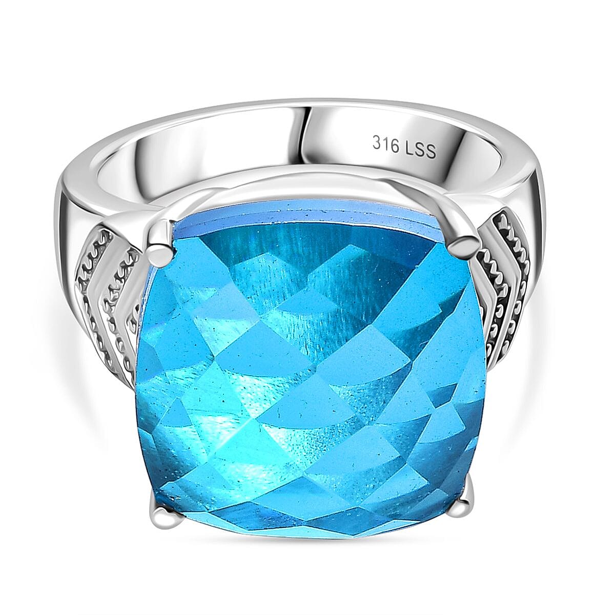 Carribean Quartz Solitaire Ring in Platinum Overlay 11.04 Ct.