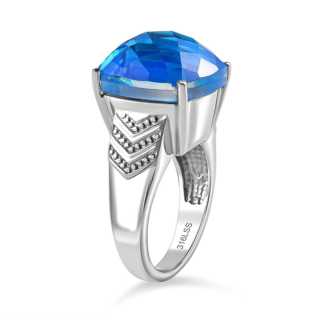 Carribean Quartz Solitaire Ring in Platinum Overlay 11.04 Ct.