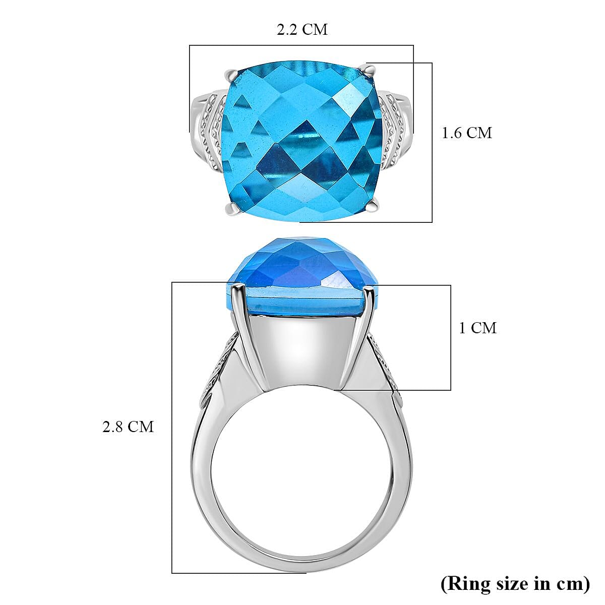 Carribean Quartz Solitaire Ring in Platinum Overlay 11.04 Ct.