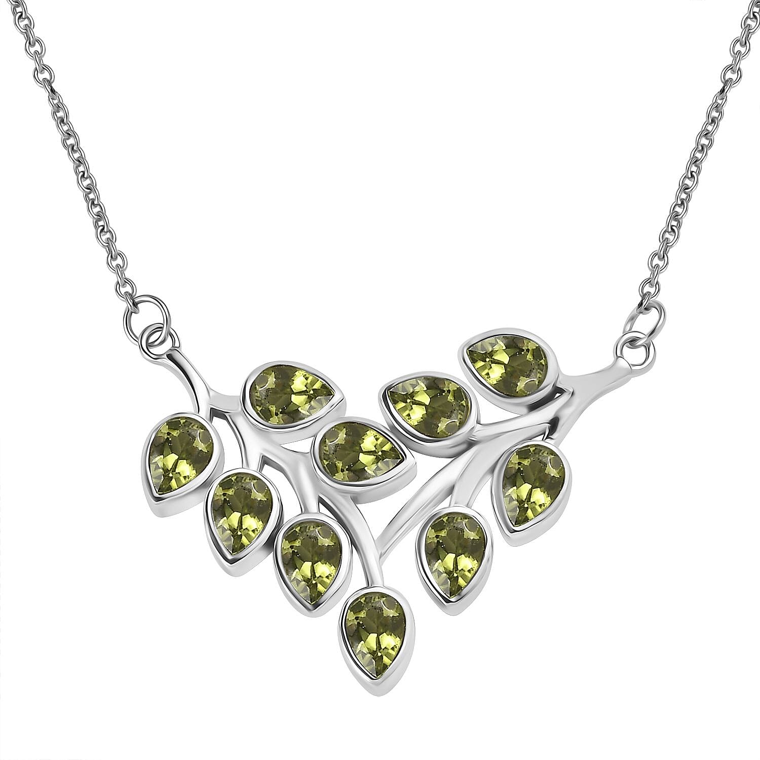 Peridot  Necklace (Size - 20) in Silver Tone 4.58 Ct.