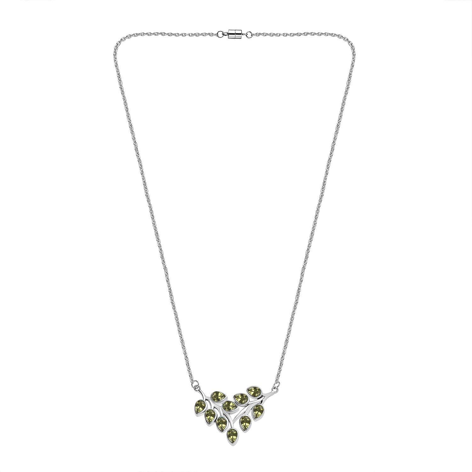 Peridot  Necklace (Size - 20) in Silver Tone 4.58 Ct.