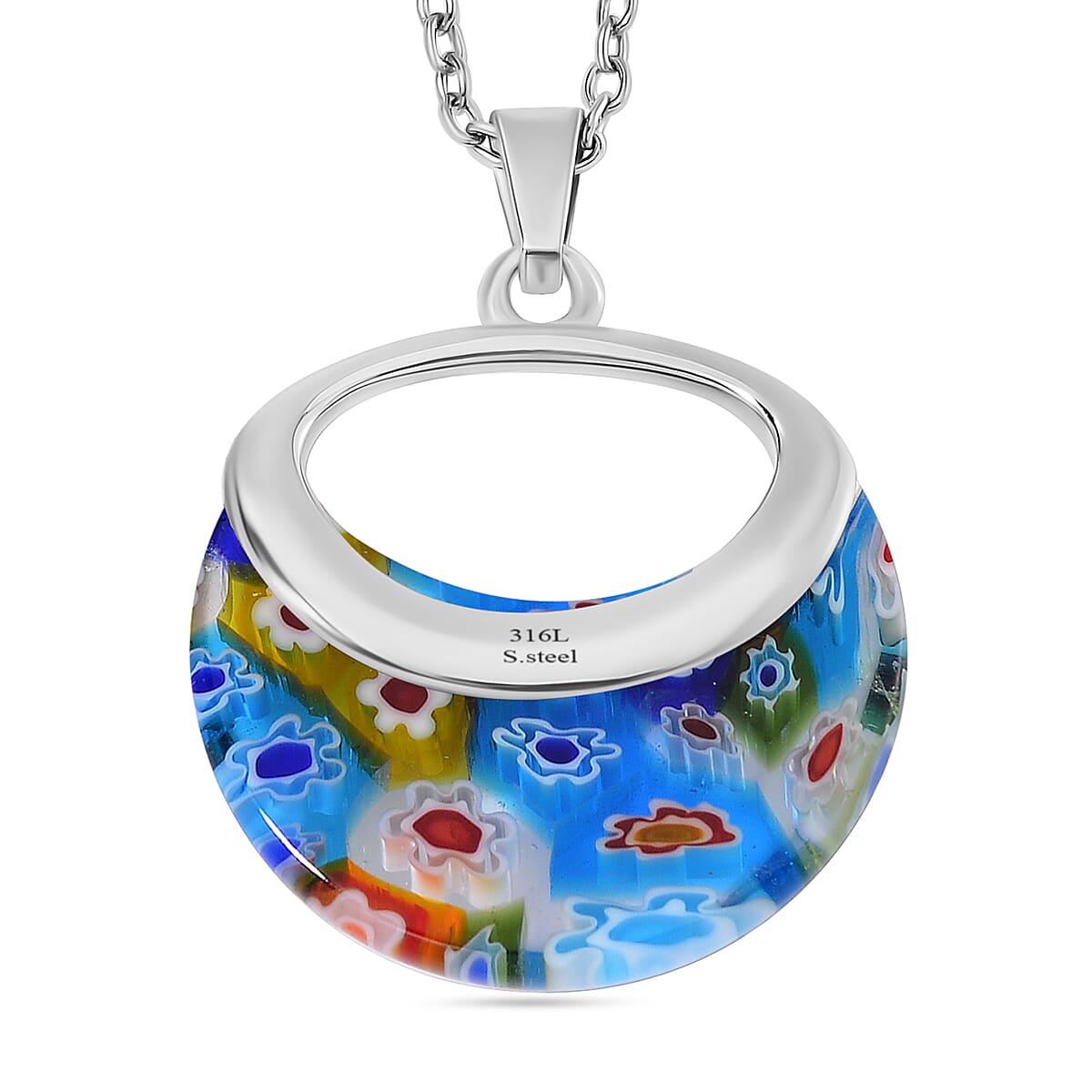 Multi Color Murano Glass Necklace (Size - 24) in White Tone