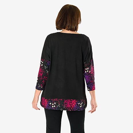 Sugar Crisp Floral Printed Top (Size L) - Black