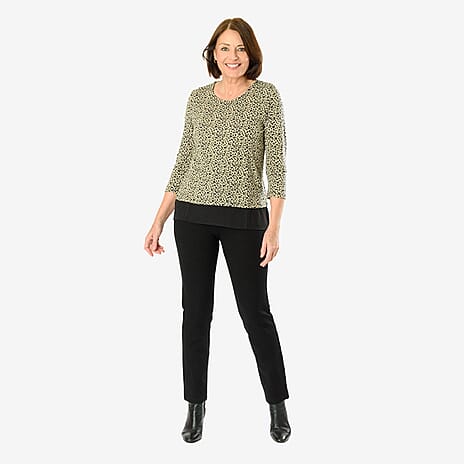 Auburn Animal Printed Top with Chiffon Hem (Size L) - Beige