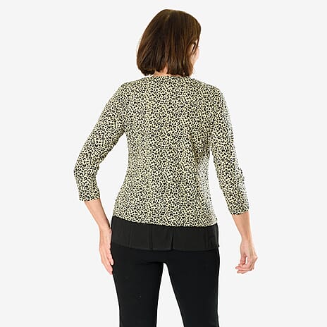 Auburn Animal Printed Top with Chiffon Hem (Size L) - Beige