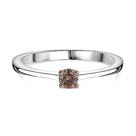 Champagne Diamond  Solitaire Ring in Rhodium Ovarlay Sterling Silver 0.20 ct