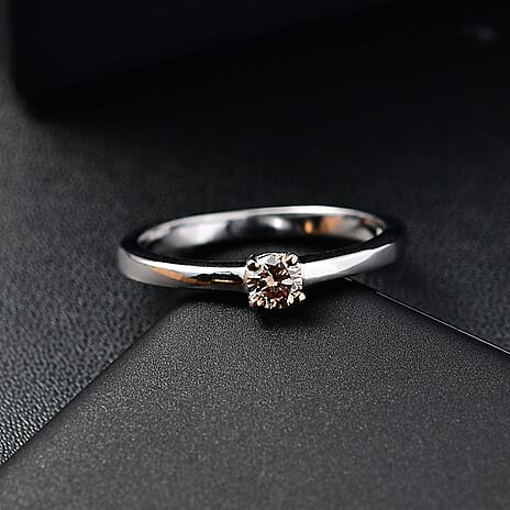 Champagne Diamond  Solitaire Ring in Rhodium Ovarlay Sterling Silver 0.20 ct